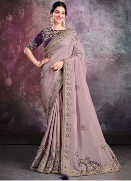 Embroidered Georgette Classic Saree in Mauve 