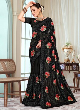 Embroidered Georgette Contemporary Saree in Black