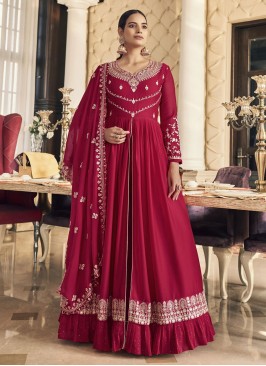 Embroidered Georgette Floor Length Anarkali Suit in Pink