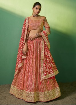 Embroidered Georgette Lehenga Choli in Red