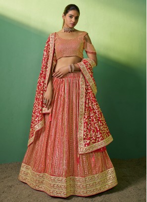 Embroidered Georgette Lehenga Choli in Red