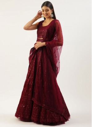 Embroidered Net Lehenga Choli in Maroon