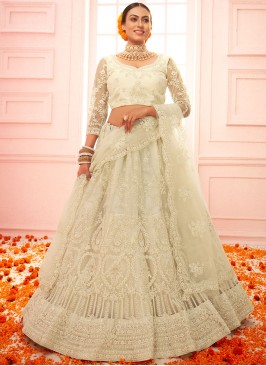 Embroidered Net Lehenga Choli in Off White