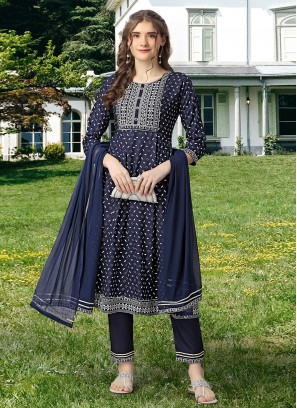 Embroidered Rayon Casual Kurti in Blue