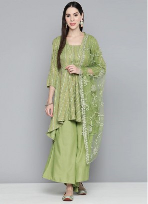 Embroidered Rayon Palazzo Salwar Kameez in Green