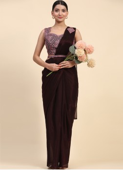 Embroidered Shimmer Contemporary Saree in Brown