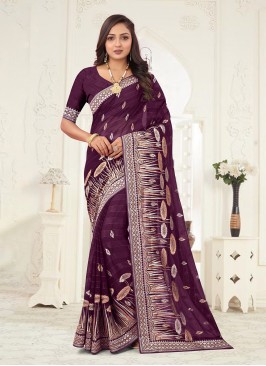 Embroidered Shimmer Saree in Wine