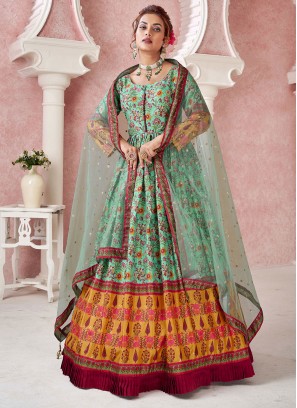 Embroidered Silk Designer Gown in Green