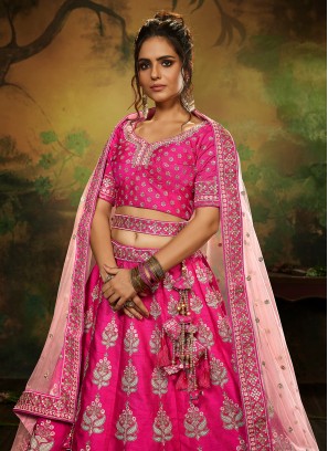 Embroidered Silk Designer Lehenga Choli in Pink
