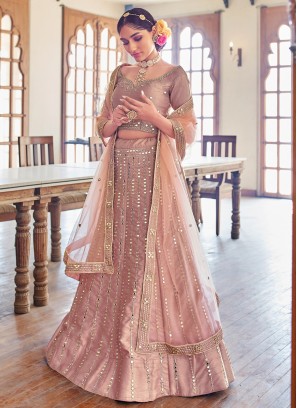 Embroidered Silk Lehenga Choli in Rose Pink