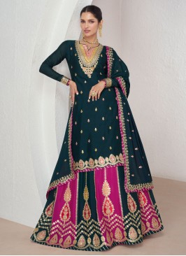 Embroidered Silk Readymade Lehenga Choli in Rama