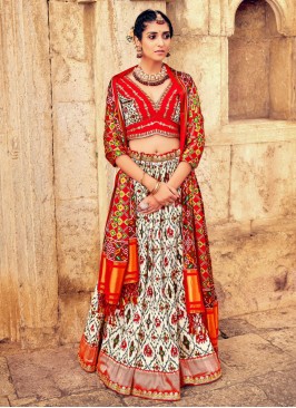 Embroidered Silk Readymade Lehenga Choli in White