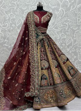 Embroidered Velvet Designer Lehenga Choli in Maroon