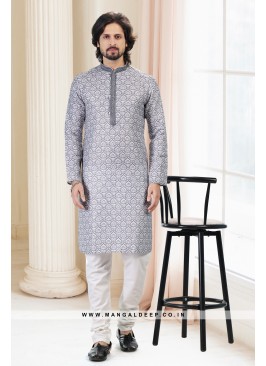 Emollient Grey DIgital Printed Cotton kurta Pyjama Set