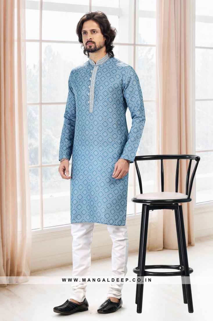 Emollient Blue DIgital Printed Cotton kurta Pyjama Set