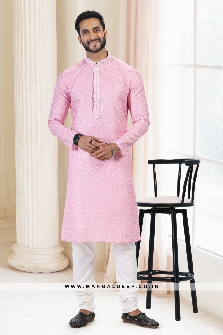 Emollient Pink DIgital Printed Cotton kurta Pyjama Set