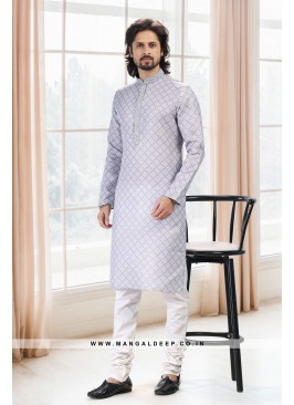 Emollient Grey DIgital Printed Cotton kurta Pyjama Set