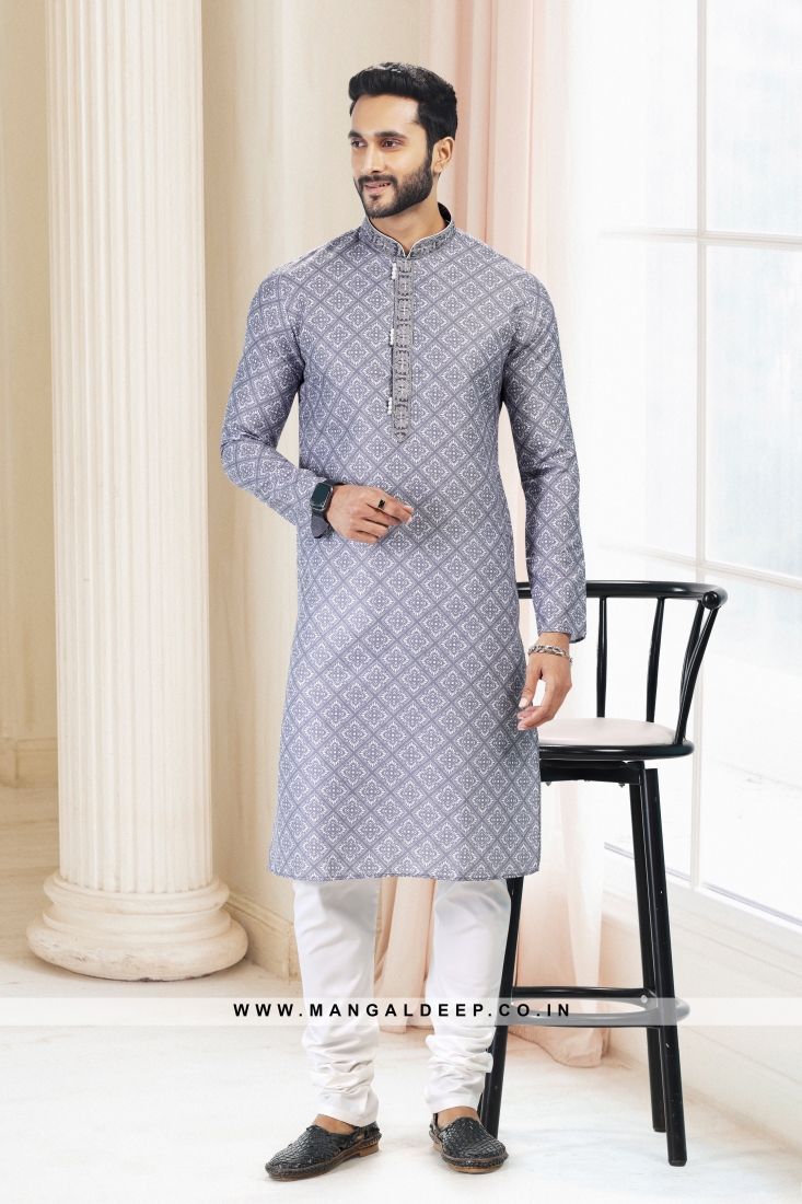 Emollient Grey DIgital Printed Cotton kurta Pyjama Set