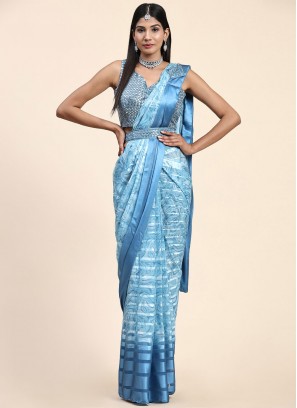 Enchanting Aqua Blue Border Trendy Saree