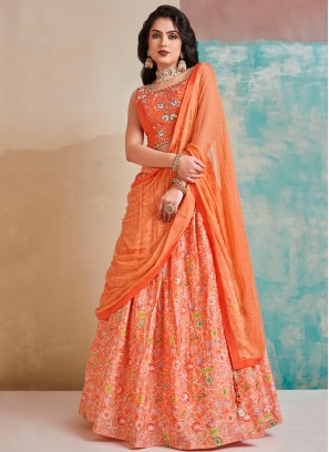 Enchanting Orange Designer Party Wear Heavy Chinon Lehenga Choli