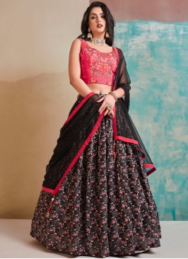 Enchanting Black and Pink Designer Party Wear Heavy Chinon Lehenga Choli