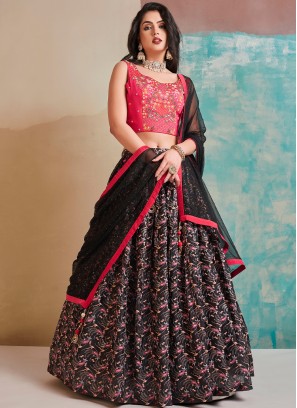 Enchanting Black and Pink Designer Party Wear Heavy Chinon Lehenga Choli