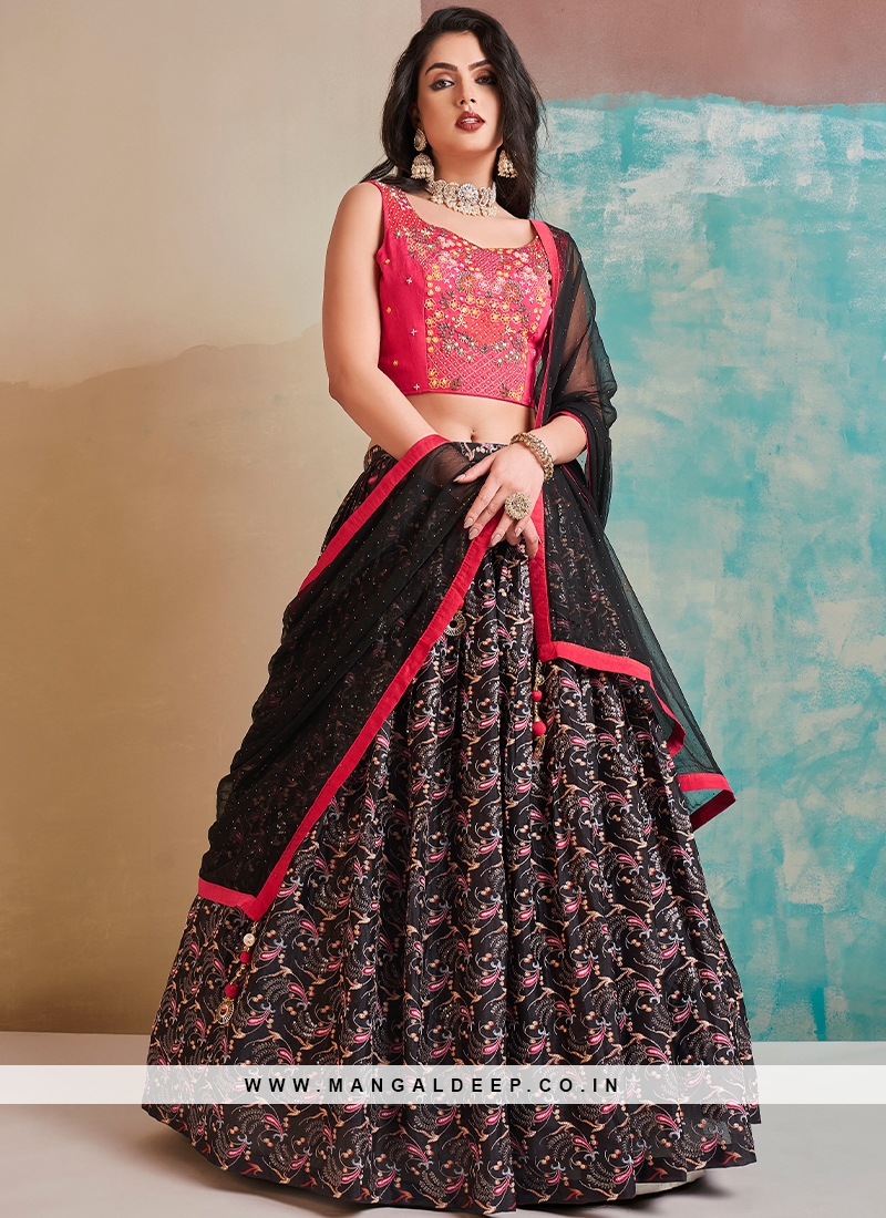 Enchanting Black and Pink Designer Party Wear Heavy Chinon Lehenga Choli