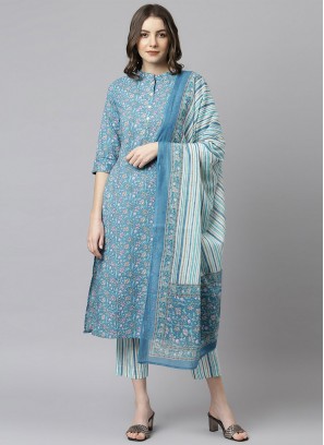 Enchanting Blue Cotton Pant Style Suit