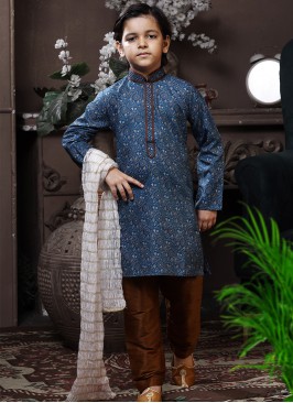 Enchanting Elegance: Kids' Printed Cotton Kurta Trouser Set.