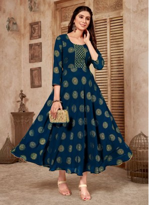 Enchanting Embroidered Teal Pure Georgette Designer Gown