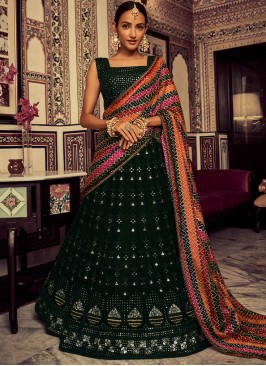 Enchanting Green Georgette Lehenga Choli with Silk Dupatta