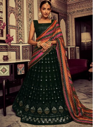 Enchanting Green Georgette Lehenga Choli with Silk Dupatta