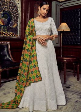 Enchanting White Georgette Lehenga Choli with Silk