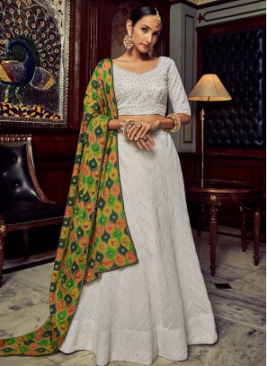 Enchanting White Georgette Lehenga Choli with Silk Dupatta