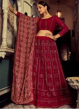 Enchanting Pink Georgette Lehenga Choli with Silk Dupatta