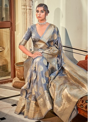 Enchanting Grey Wedding Contemporary Saree