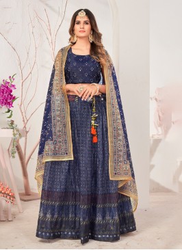 Enchanting Navy Blue Printed Readymade Lehenga Choli