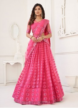 Enchanting Net Embroidered Pink Designer Lehenga Choli
