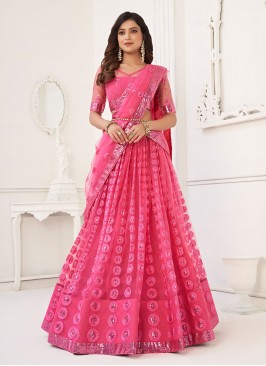 Enchanting Net Embroidered Pink Designer Lehenga C