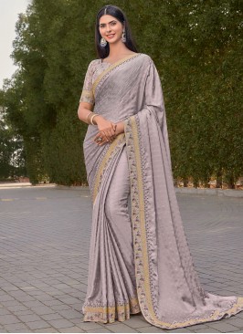 Enchanting Silk Mauve  Embroidered Saree