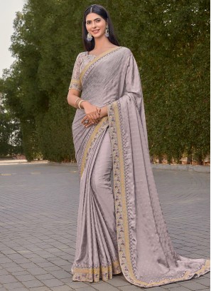 Enchanting Silk Mauve  Embroidered Saree