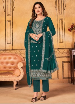 Energetic Faux Georgette Ceremonial Pant Style Suit