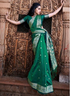 Energetic Green Ceremonial Trendy Saree