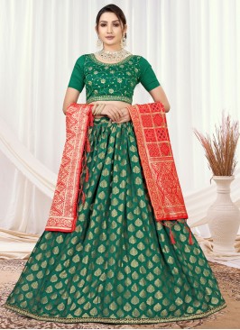 Energetic Jacquard Work Viscose Green A Line Lehenga Choli