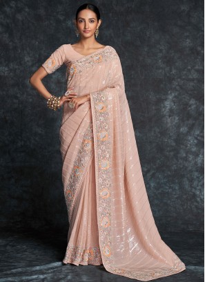 Energetic Peach Wedding Trendy Saree