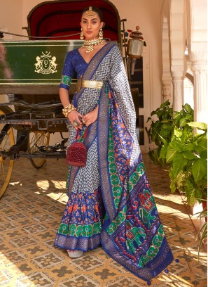 Energetic Silk Weaving Navy Blue Contemporary Saree