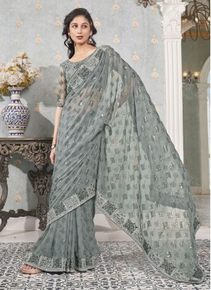 Engrossing Embroidered Faux Georgette Trendy Saree