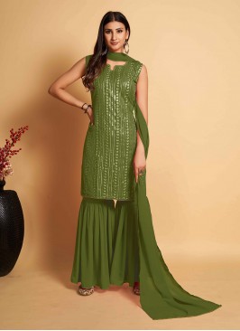 Engrossing Georgette Green Readymade Salwar Kameez