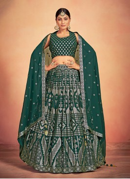 Engrossing Georgette Sequins Green Designer Lehenga Choli