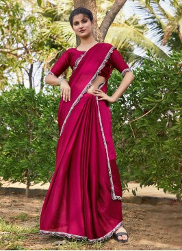 Engrossing Hot Pink Stone Satin Silk Saree